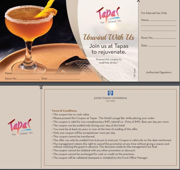 Jaypee Vasant Continental Hotel Új-Delhi Kültér fotó A coupon